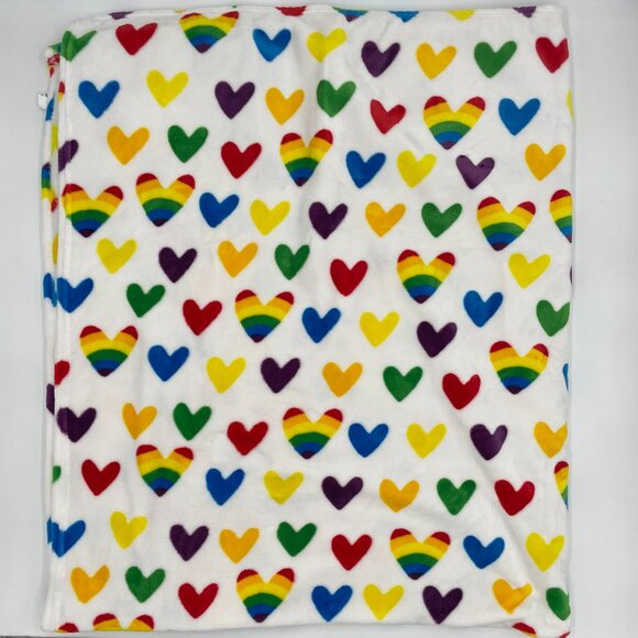 Plush Blanket Rainbow Hearts‎ Playful Dopamine Soft Fuzzy Colorful 60x70 Bedroom - Picture 1 of 12